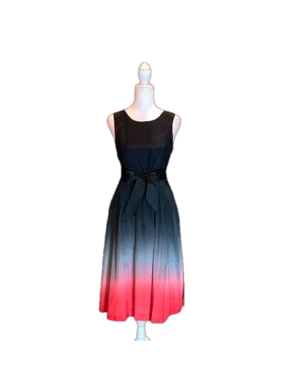 KENSIE Pretty Black To Coral Ombre Style Silk Blend Dress, Size XS